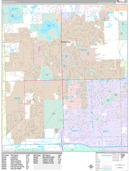 Orland Park, IL Wall Map